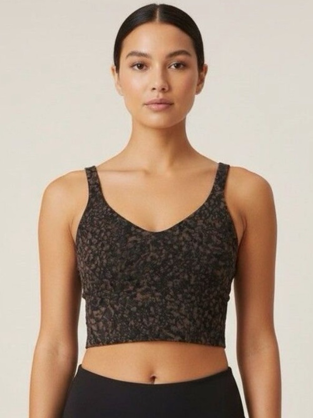 lululemon athletica Black Crop Tank with Brown Floral Print